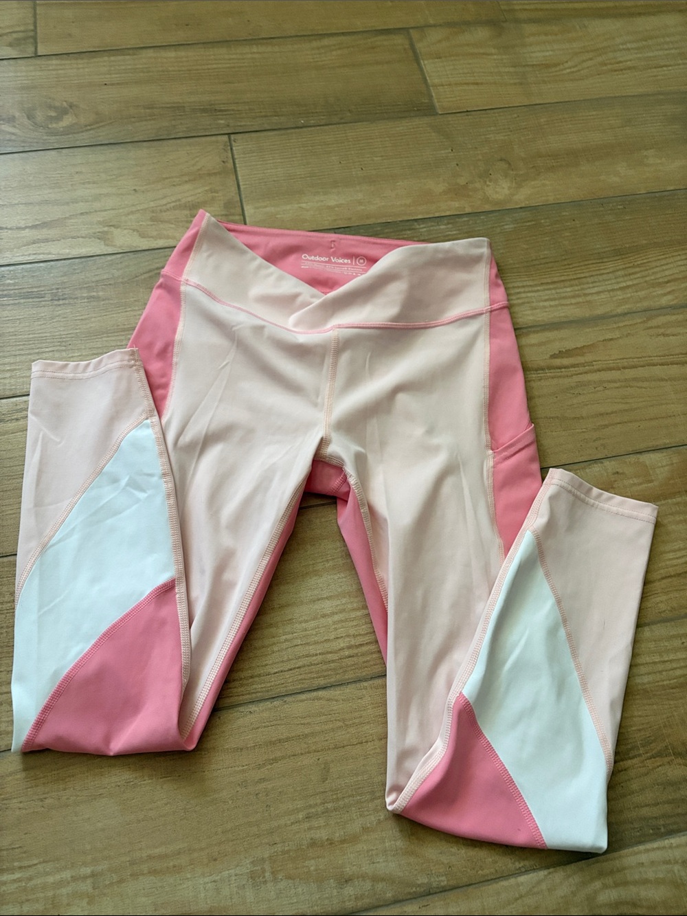 Outdoor voices pink and white leggings size M